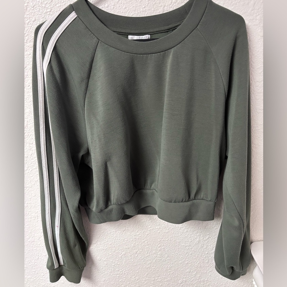 Tinseltown Olive Green Sweatshirt with White Accents